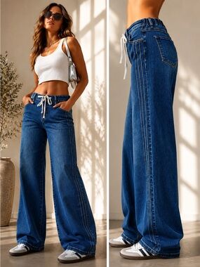 Risen drawstring jeans